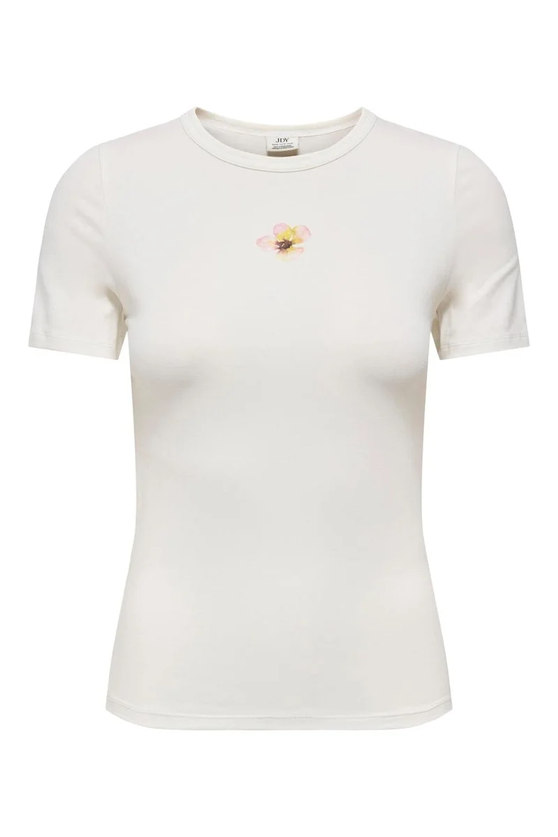 JDY - Jdyava Lucky S/S O-Neck Top - 5059472 Cloud Dancer Small Hibiscus Flower