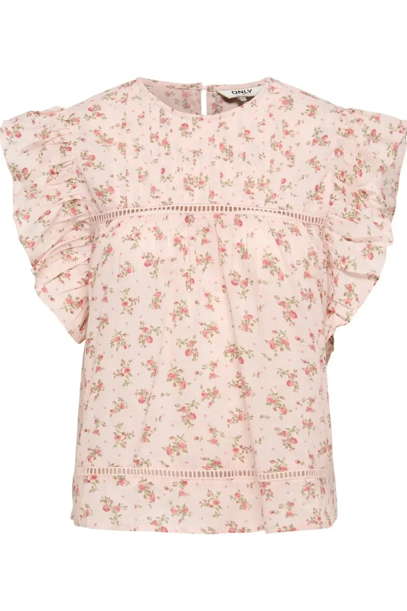 Only - Onlasha Sl Frill O-Neck Top - 5041045 Rose Quartz Summer Garden Flower