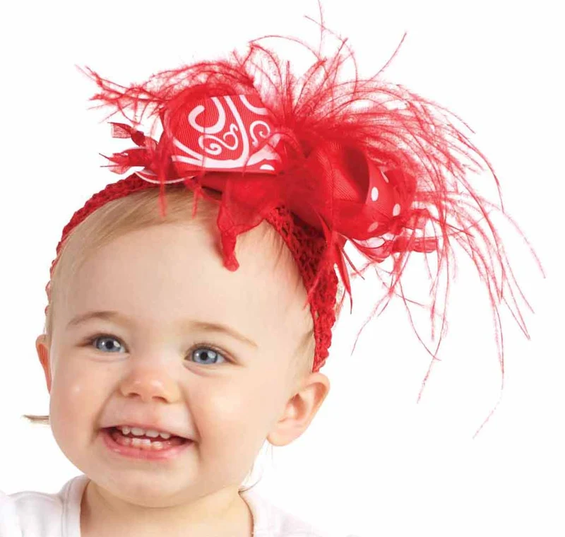 Christmas Headband Red Feather Crochet
