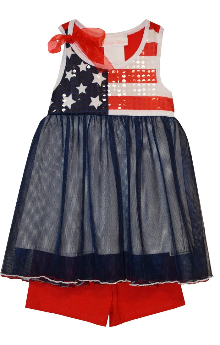 Bonnie Jean Girl's Spangle Flag Short Set