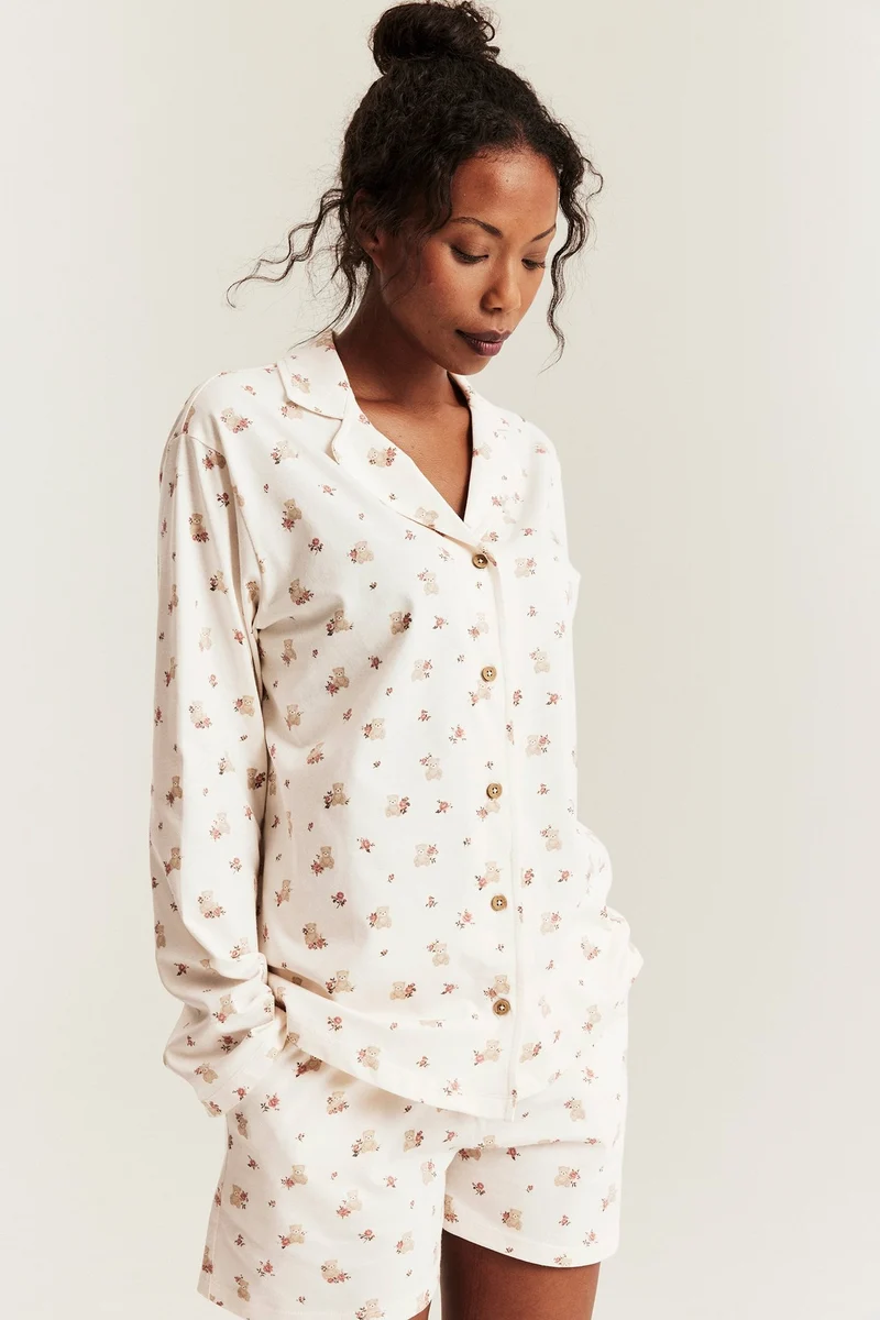 Women's white floral teddy bear pyjamas