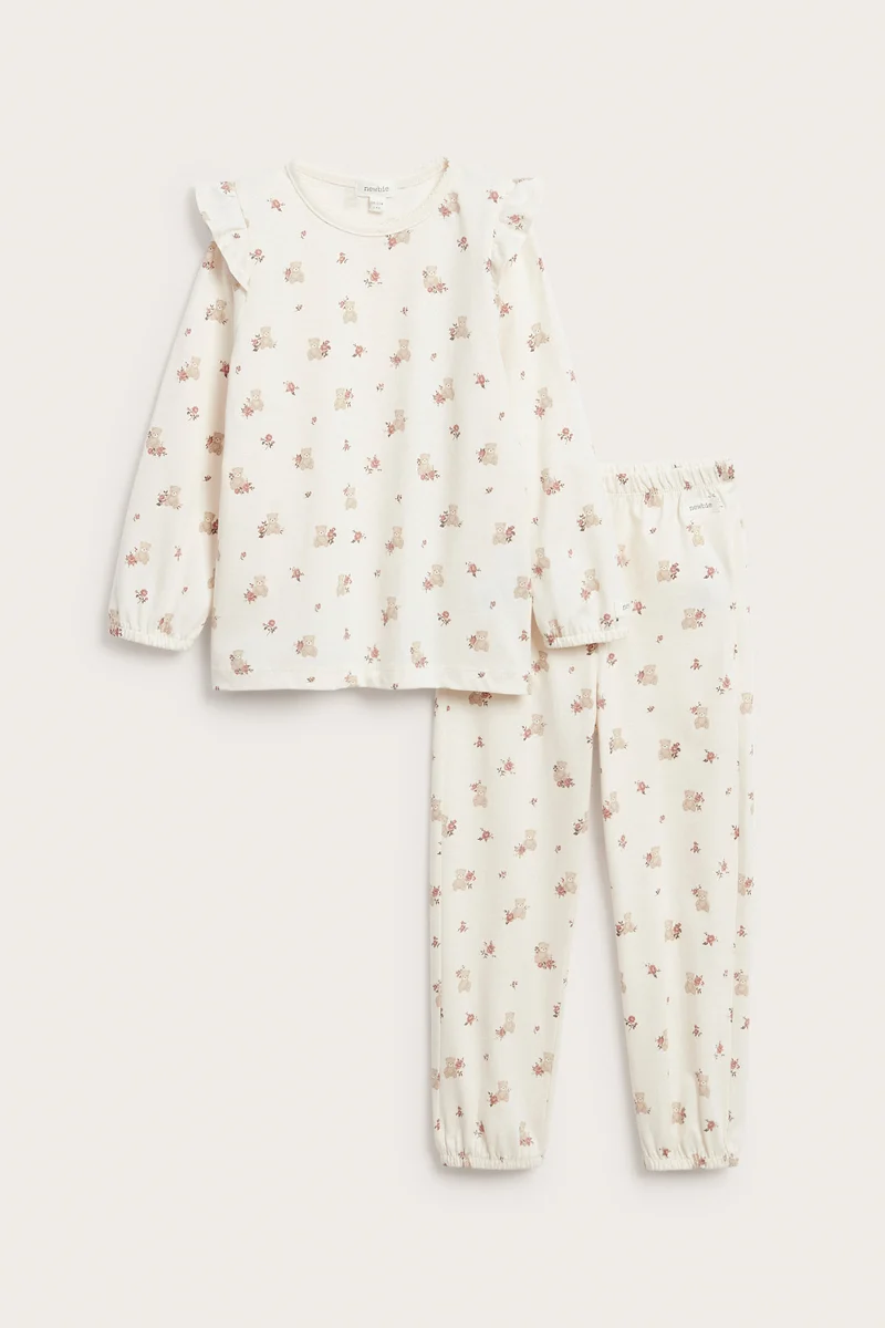 Baby & kids' white floral pyjamas with teddy bears