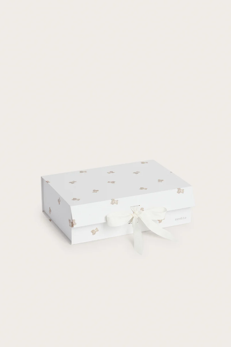 White large gift box with bear print