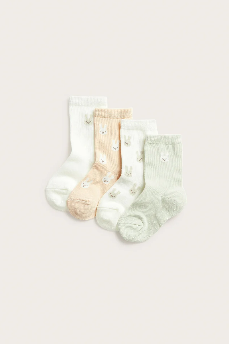 Baby green socks with rabbit motif 4-pack