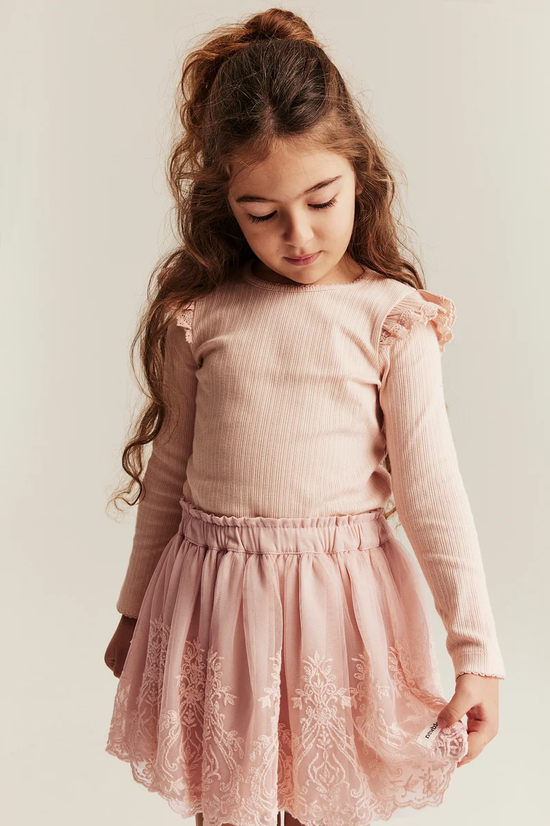 Baby & kids' pink embroidered mesh skirt