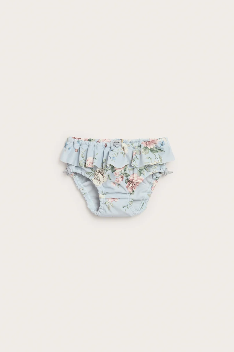 Baby blue floral swim nappy with frill