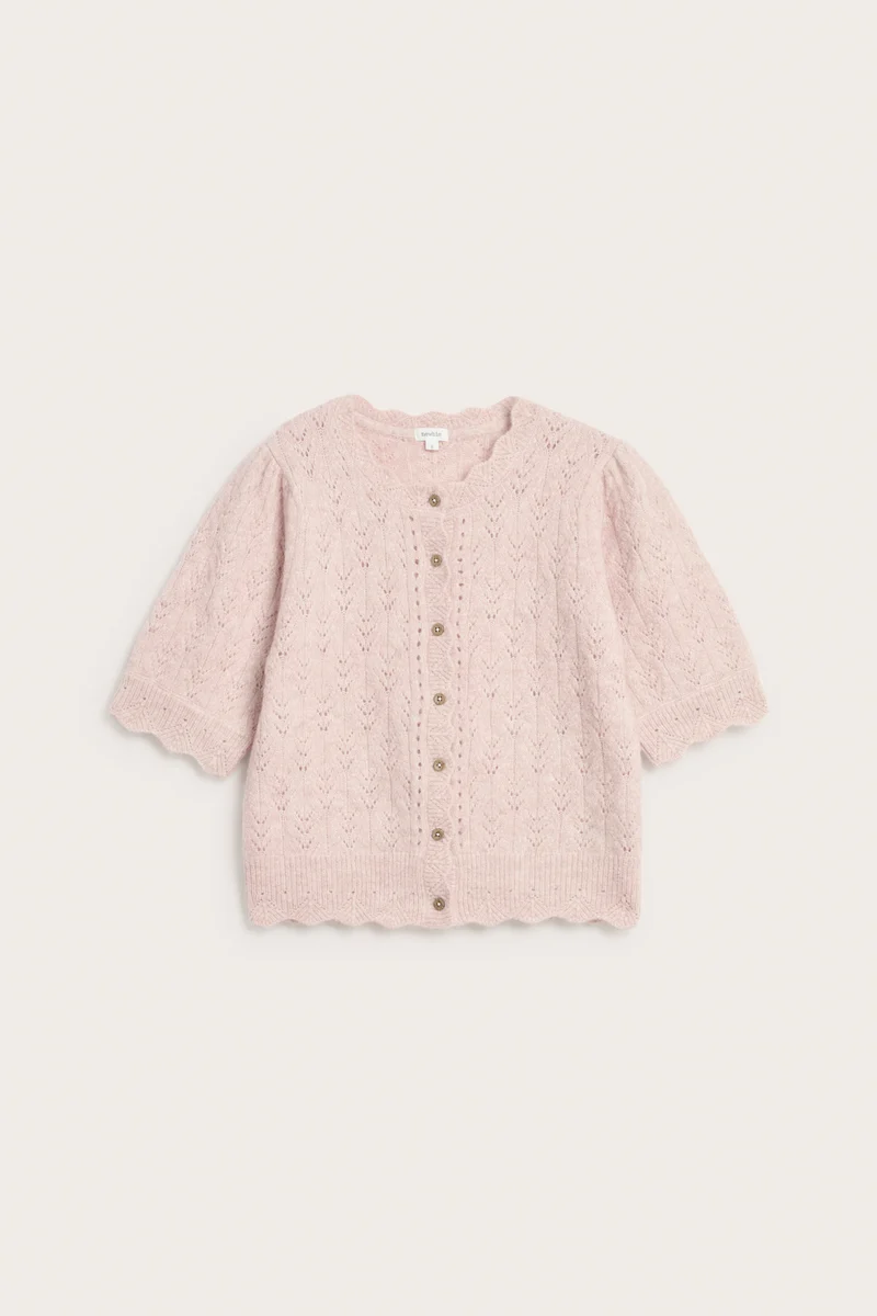 Women's pink wool blend short-sleeve cardigan