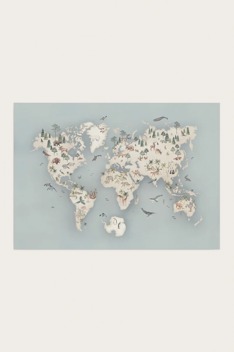 Baby & kids poster with map and animal theme