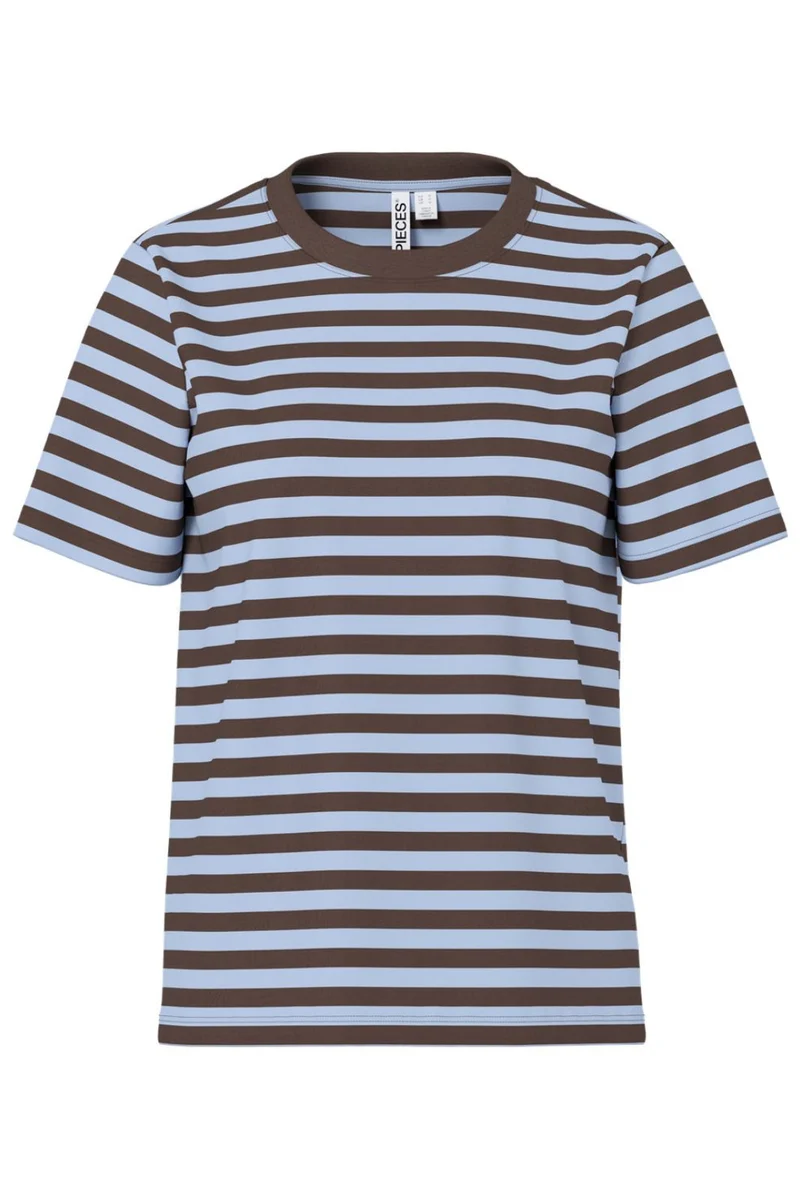 Pieces - Pcria Ss Tee Multicol Stripes - 5164958 Hot Fudge Cashmere Blue