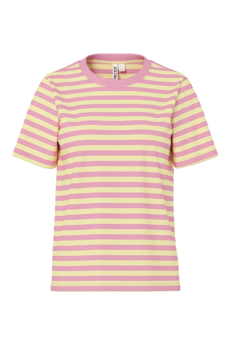 Pieces - Pcria Ss Tee Multicol Stripes - 5164962 French Vanilla Sea Pink