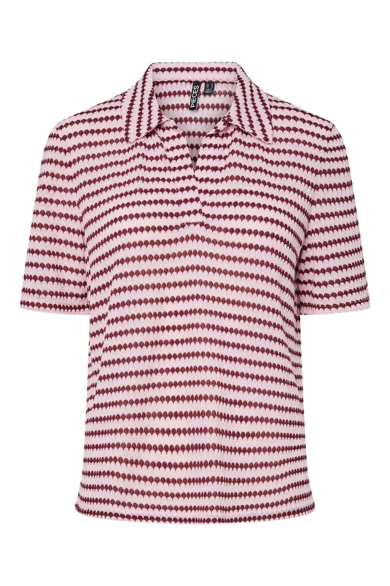 Pieces - Pcjeya Ss V-Neck Loose Polo - 4953115 Pink Tulle Port Royale