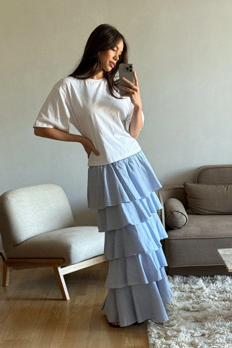 Neo Noir - Morris Mini Stripe Skirt 169651 - 145 - Light Blue