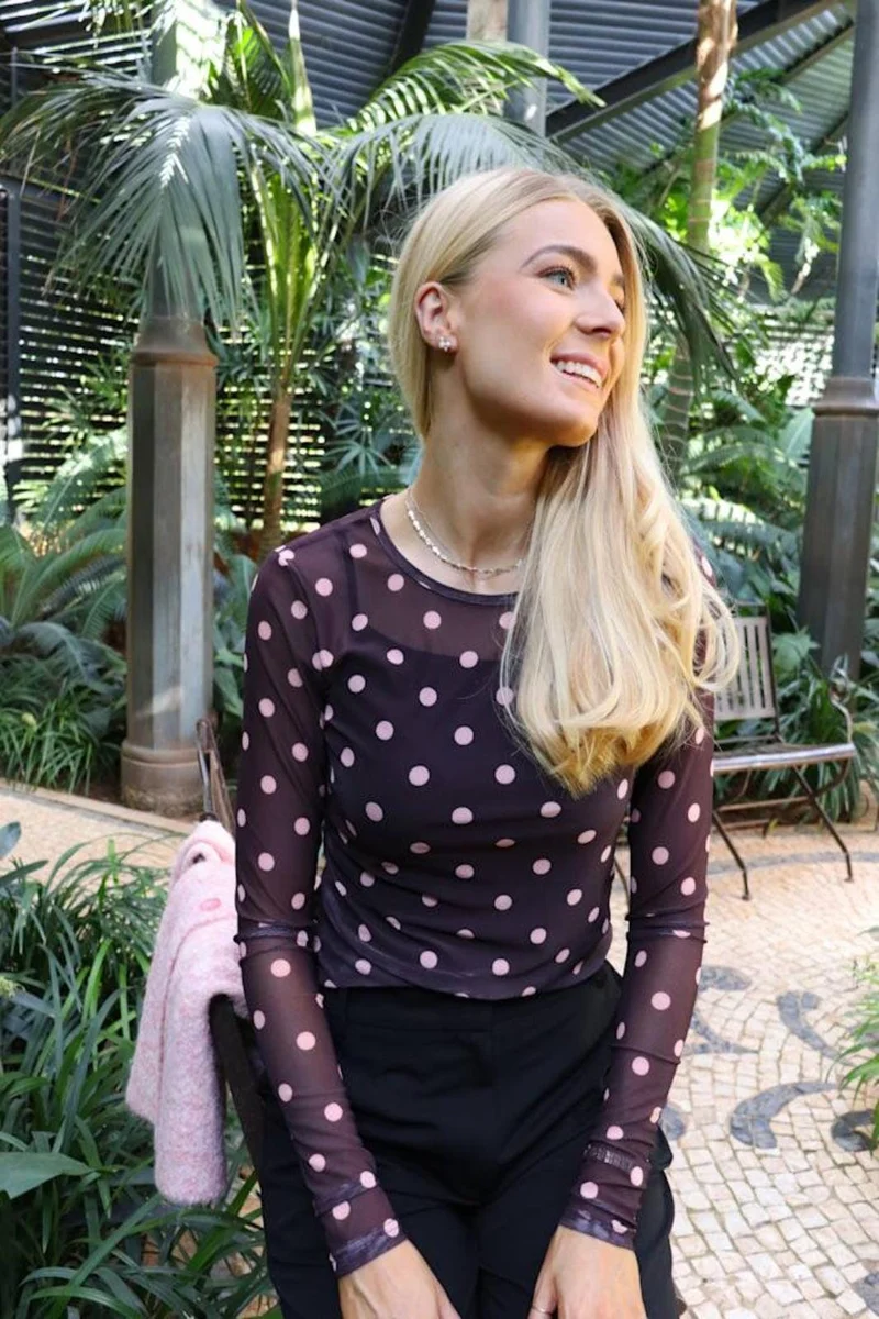 Liberte - Mesh Ls Tshirt 22065 - Plum Rose Big Dot
