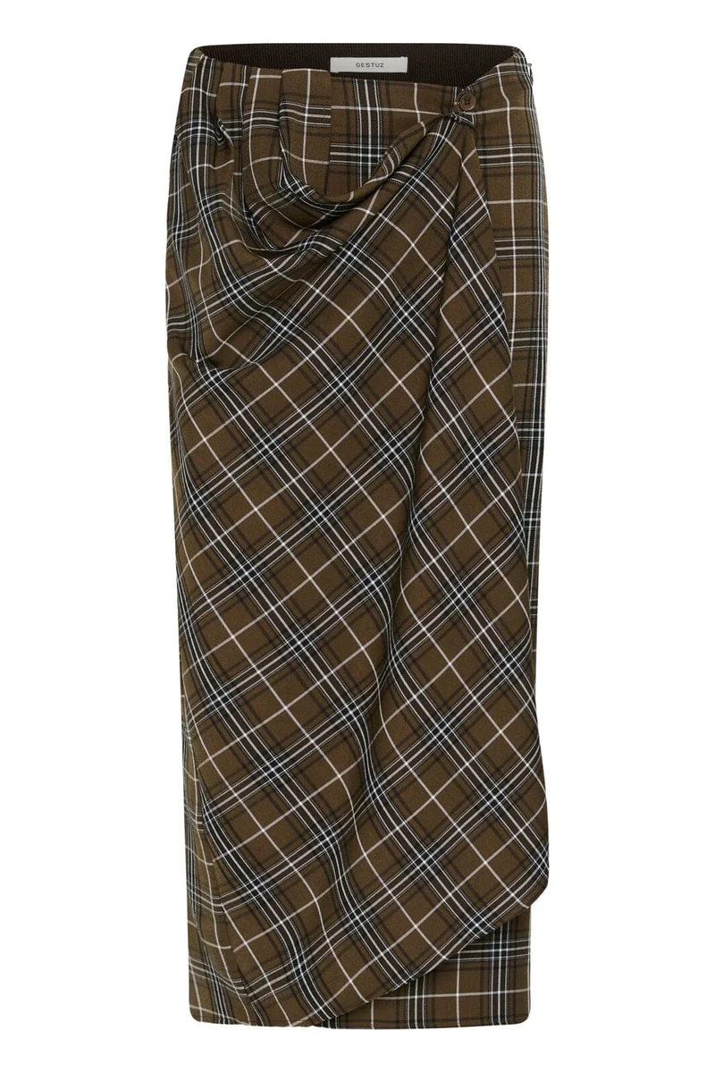 Gestuz - Gzaleya Skirt 10911453 - 109881 - Green Olive Check