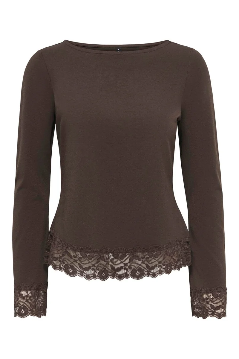 Only - Onllive Love L/S O-Neck Lace Top - 5191935 Coffee Bean Dtm Lace