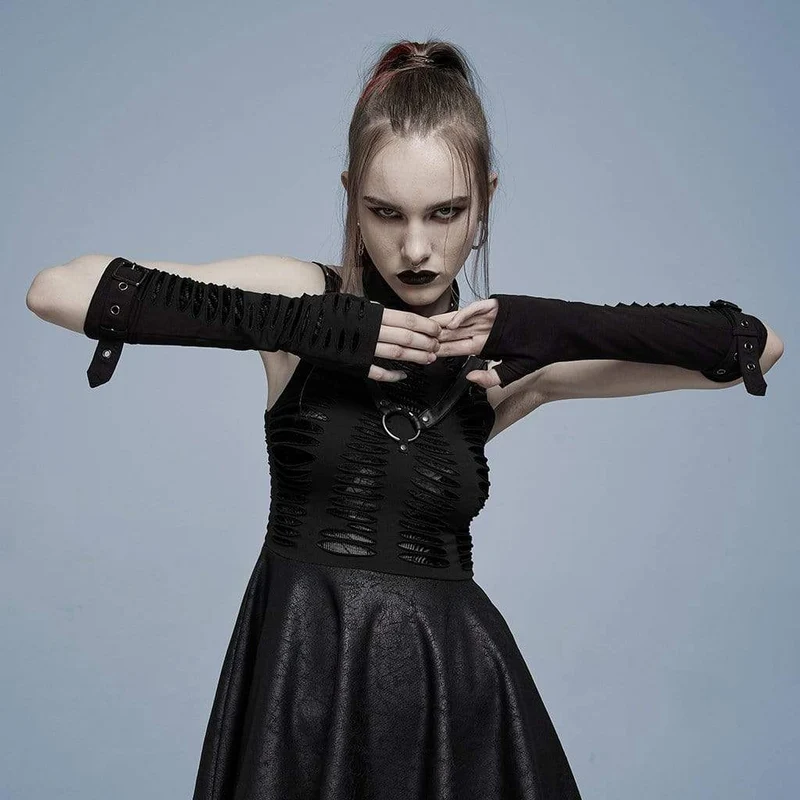 Gothic Ripped Spänne Långa handskar för kvinnor