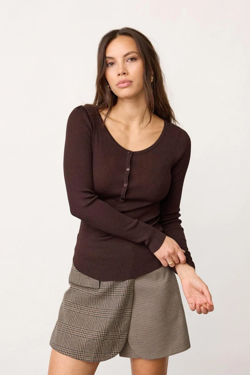 Co´Couture - Clairecc Grandad Ls Blouse 500207 - 20003 - Dark Brown