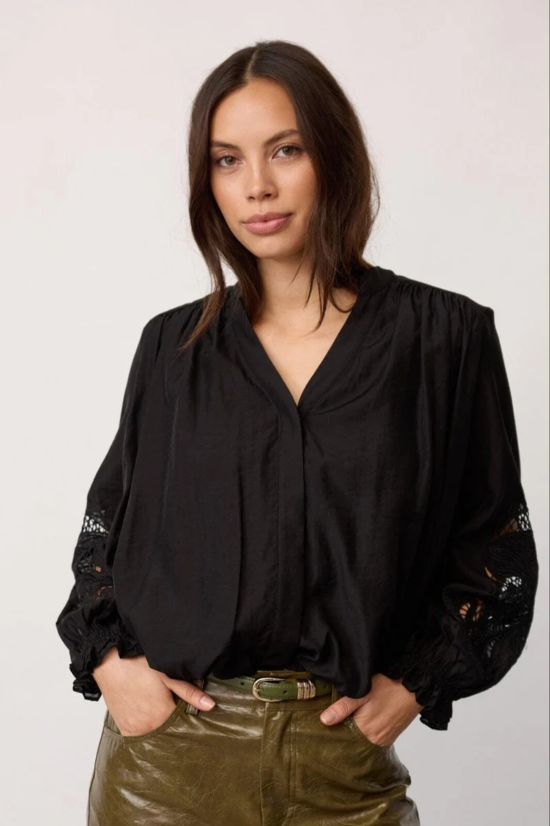 Co´Couture - Delincc Balloon Emb Shirt 500204 - 65001 - Black