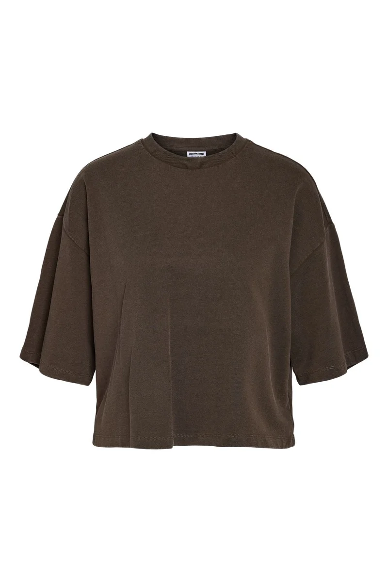 Noisy May - Nmalani Boxy Cropped Top Fwd - 4980410 Chocolate Brown Washed