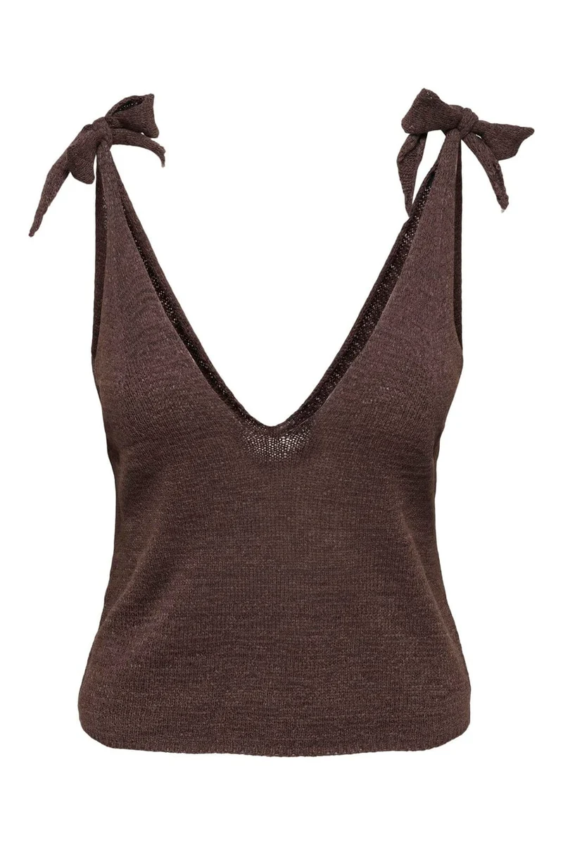 Only - Onlsunny Sl Tie Strap V-Neck Top Cc Knt - 5005009 Chocolate Martini