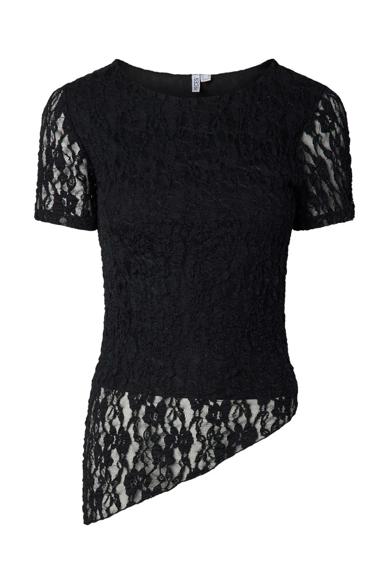 Pieces - Pcariana Ss Asymmetric Lace Top - 5125157 Black