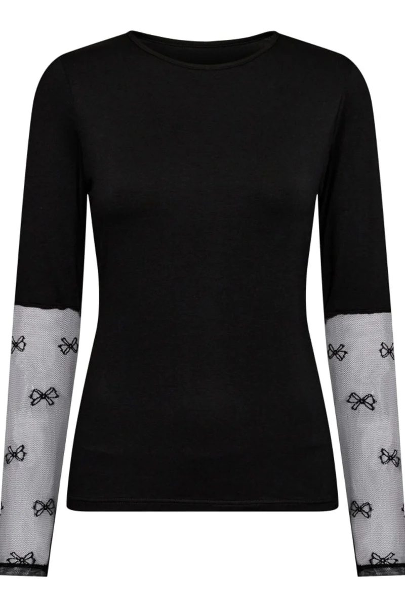 Liberte - Isa-Ls-Lace-Sleeve-Blouse - Black Bow