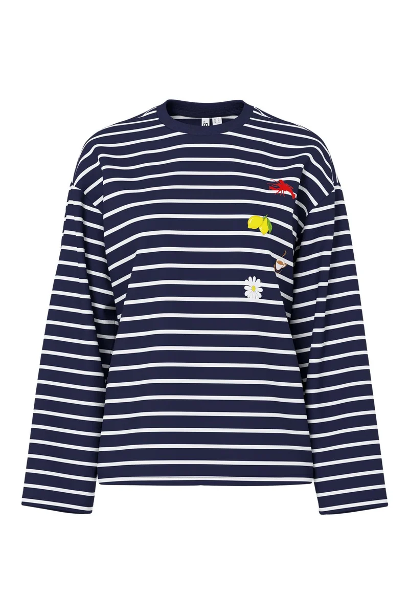 Pieces - Pcsadie Ls Emb Tee - 5130940 Maritime Blue Patches