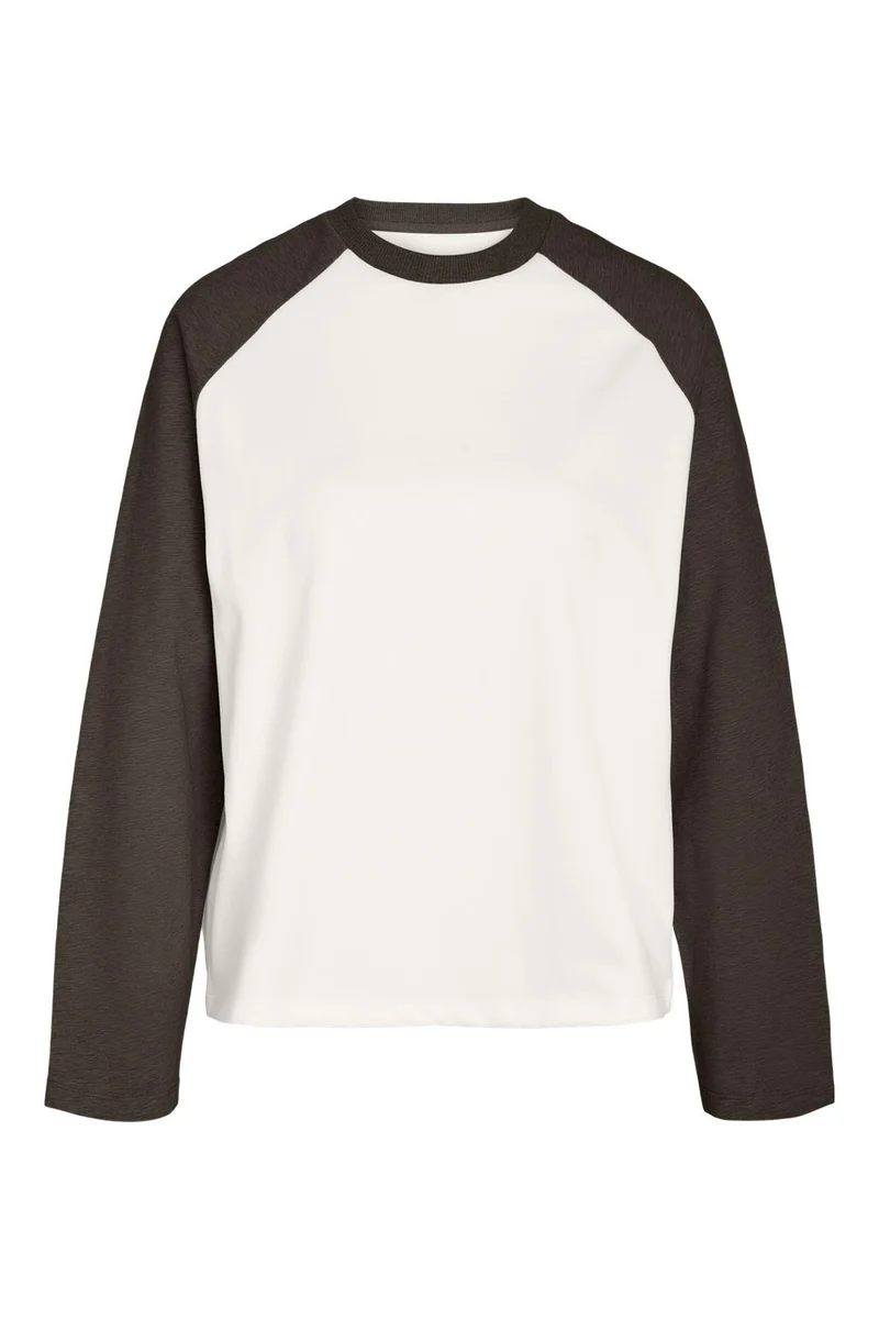 Noisy May - Nmember L/S Raglan Colorblock Top - 5209794 Snow White Demitase Contrast