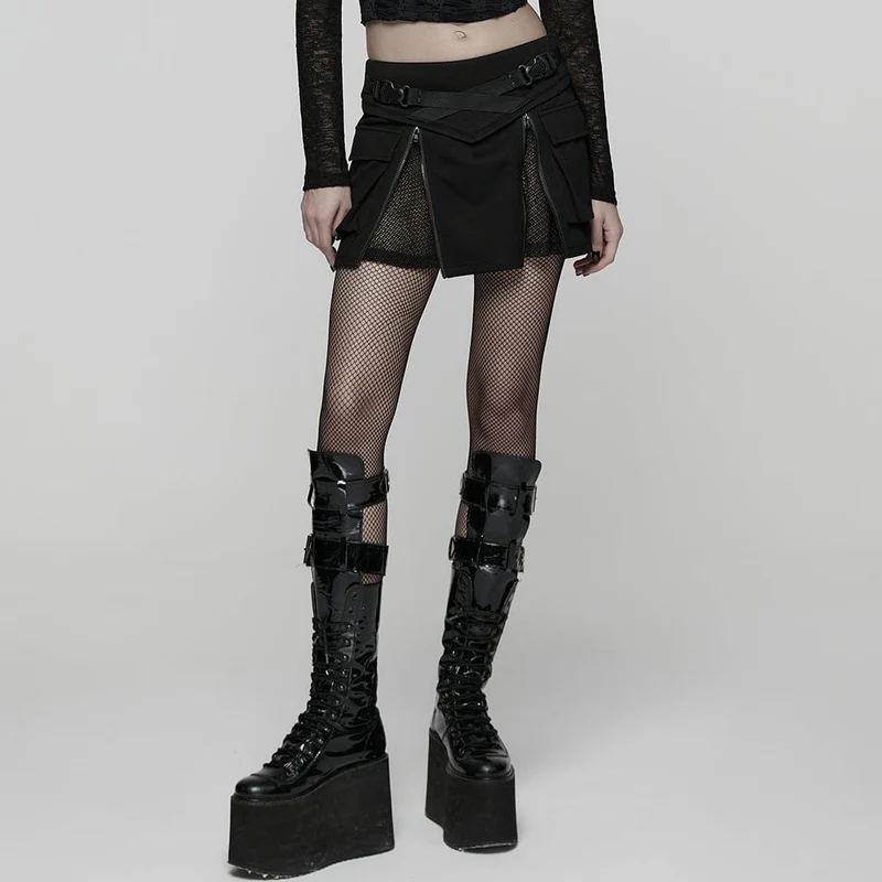 Damkjol med punkspänne och dragkedja i stora fickor och techwear-modell