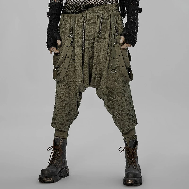 Gothic Ripped Sagging Byxor för män med remmar