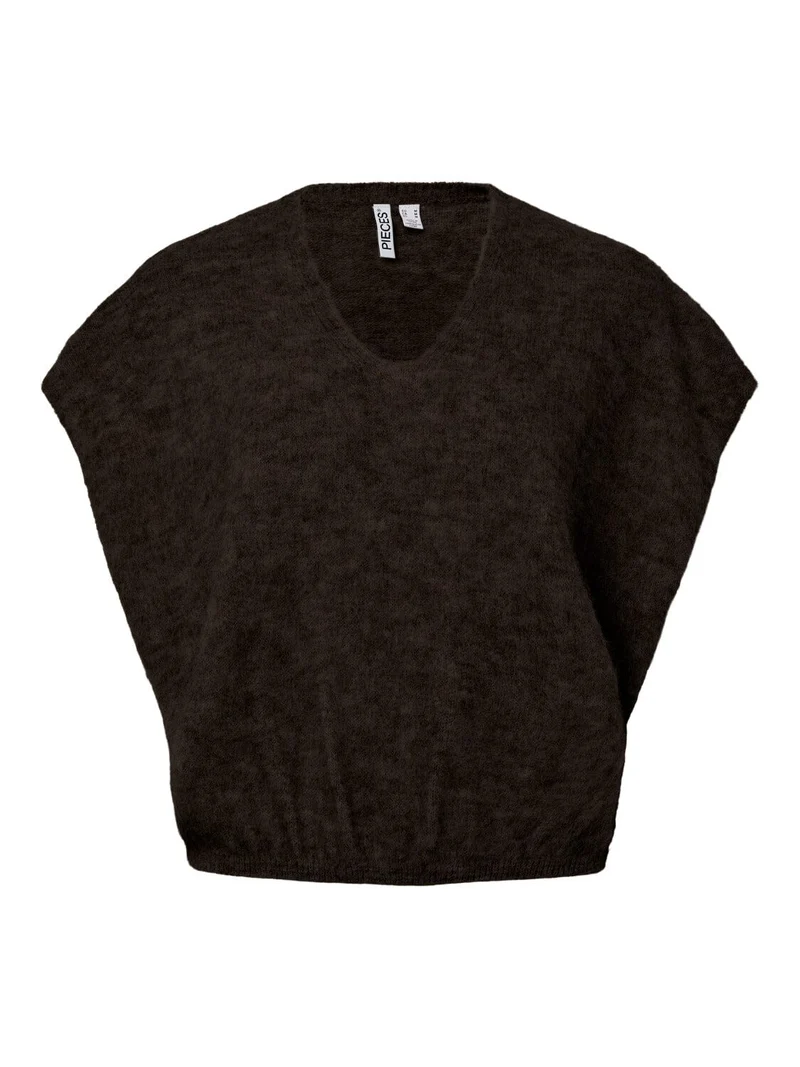 Pieces - Pcallie Sl V-Neck Knit Vest Mwa - 5155376 Hot Fudge Melange