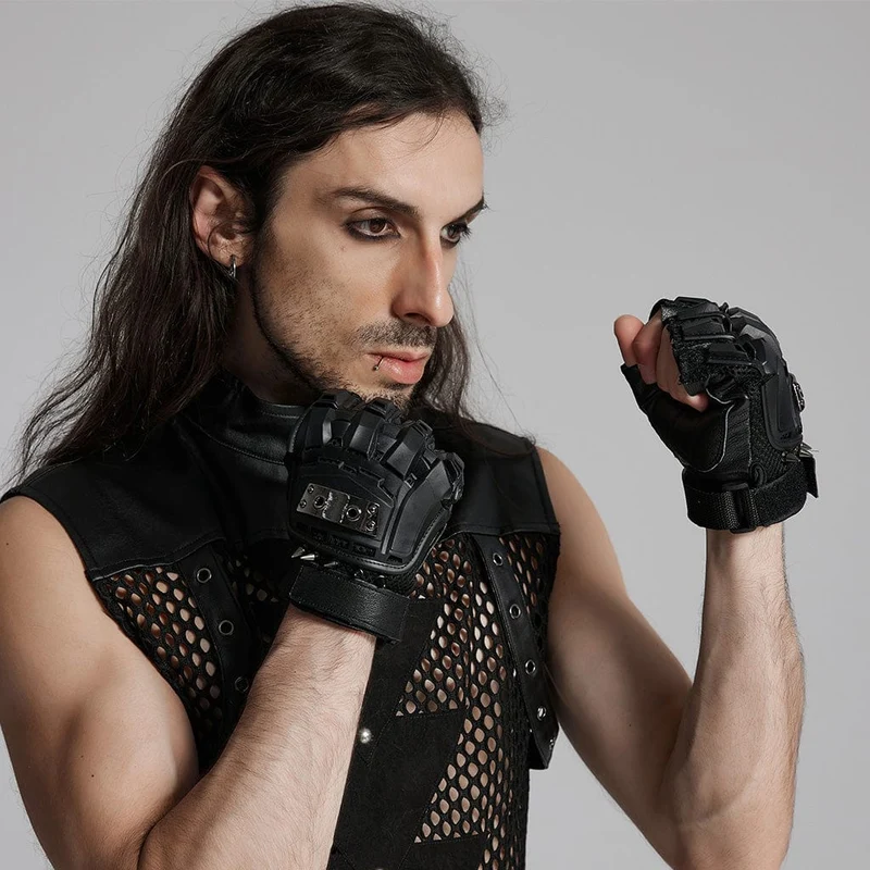 Cyberpunk Spike Mesh Shell handskar för män