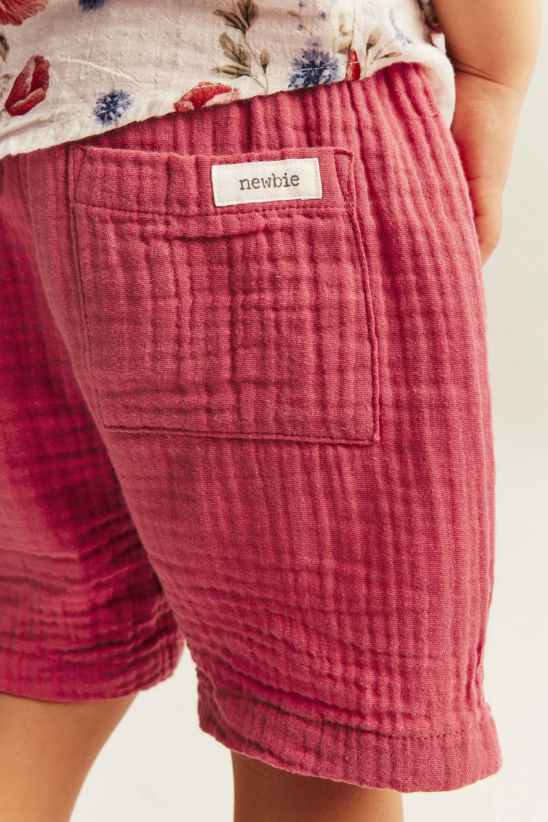 Kids red muslin shorts