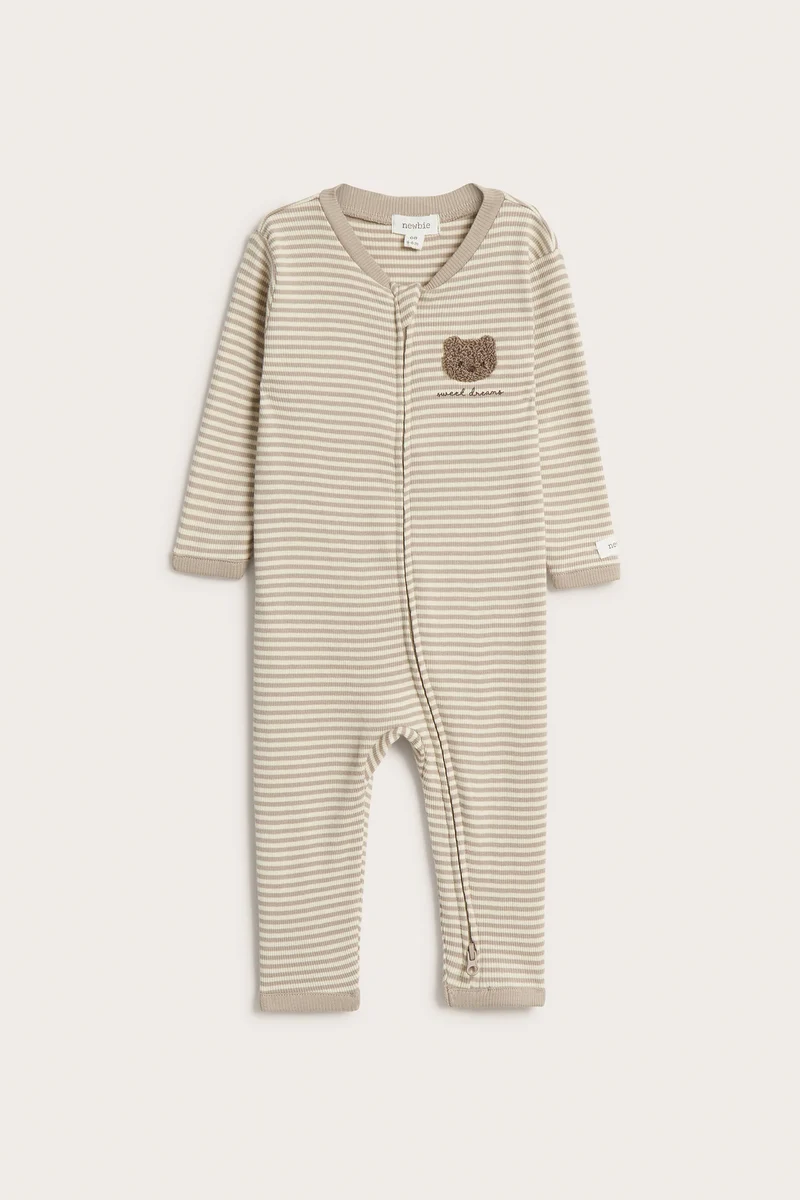 Baby beige striped pyjamas with teddy bear