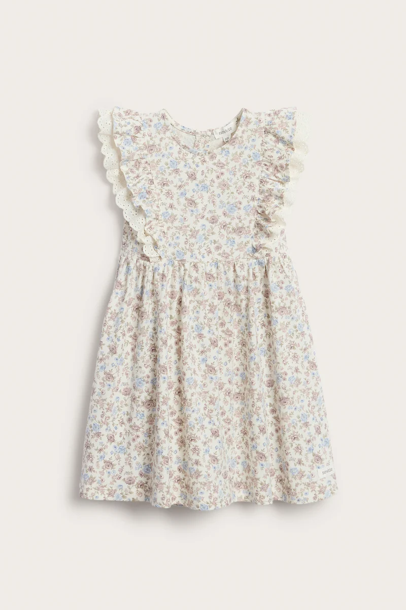 Kids' white floral sleeveless dress with lace