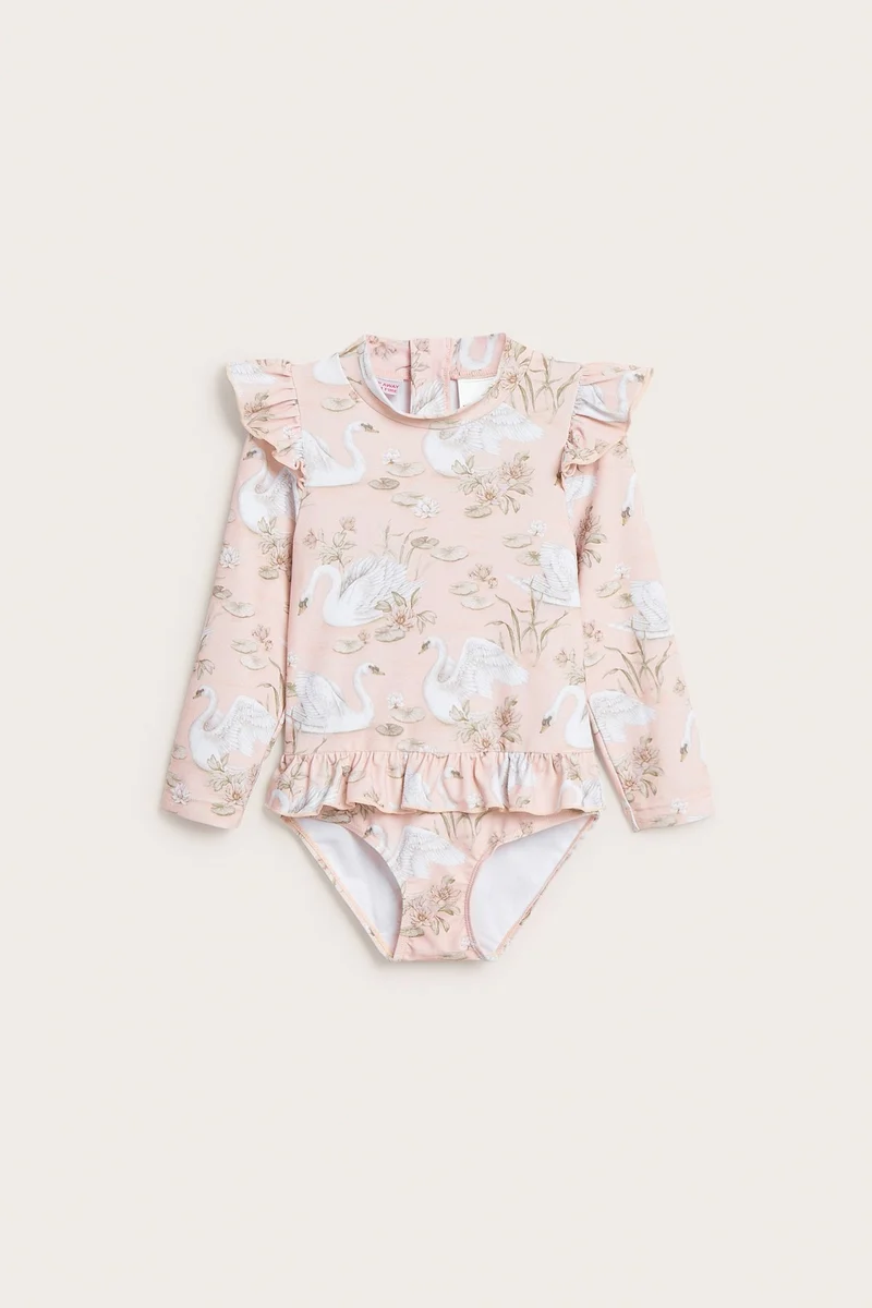 Kids pink swan UV swimsuit
