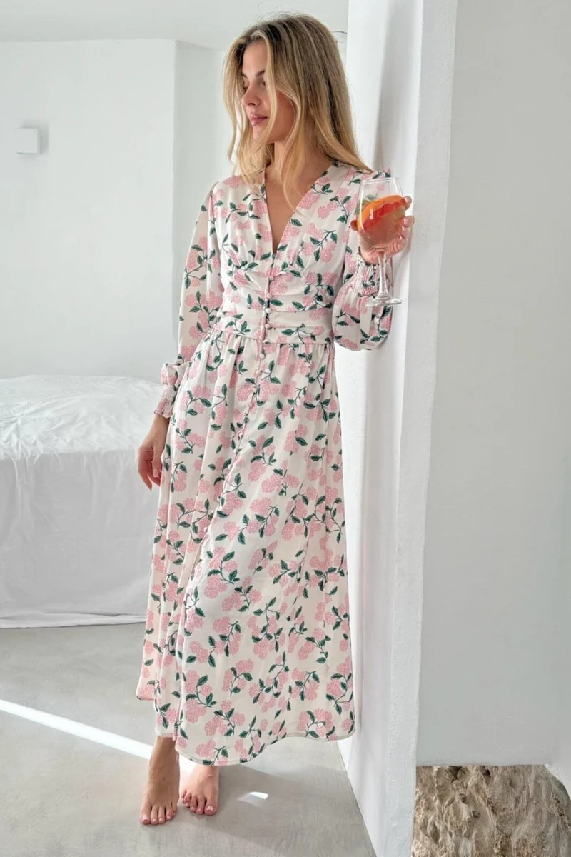 BYIC - Adelic Long Dress A2327 - Pink Hydrangea Print