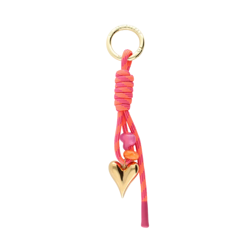 Key Chain Heart Pink Cord - Gold