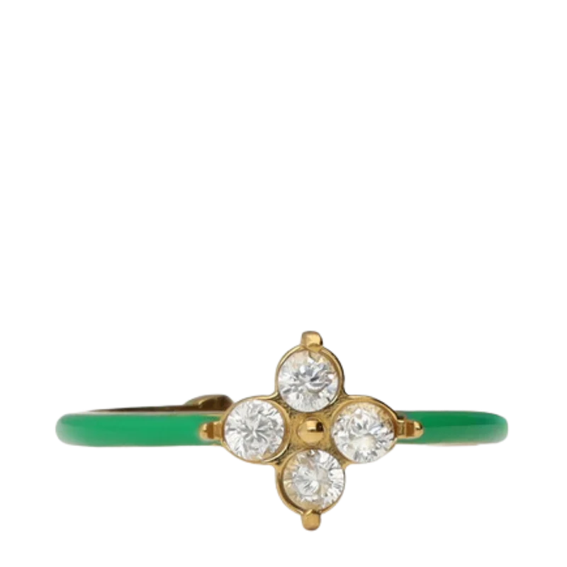 Ring Fine Green Clover Strass - 1200 Gold