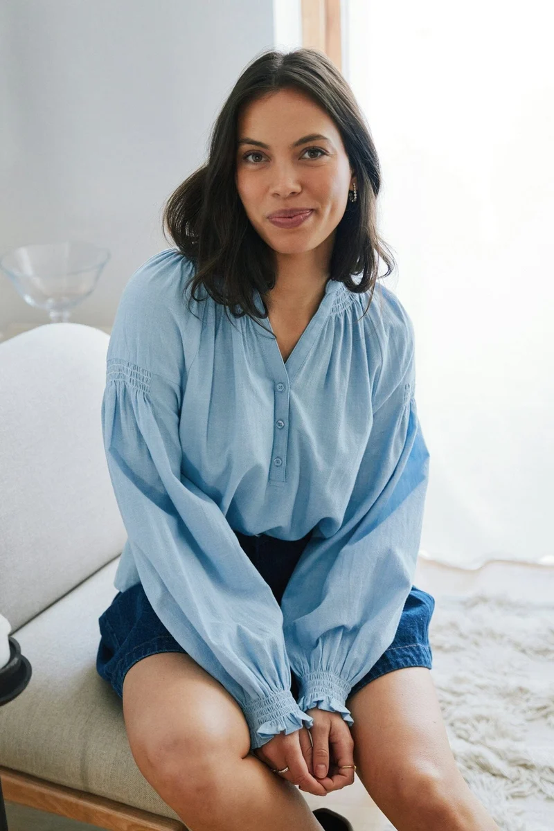 Neo Noir - Celise Chambray Blouse 168738 - 145 - Light Blue