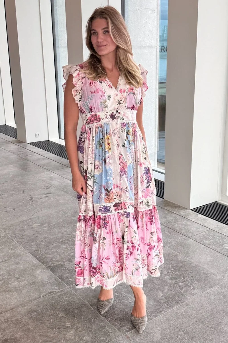 YAS - Yasmessa Long Dress Fest - 5017213 Pristine W. Ballerina/Skyway