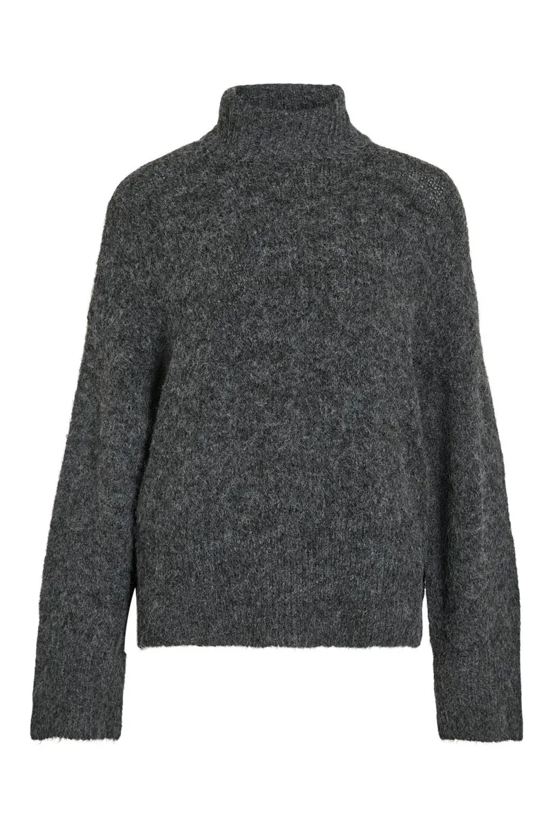 Vila - Vimarley L/S Roll Neck Knit Pullover - 4971920 Dark Grey Melange