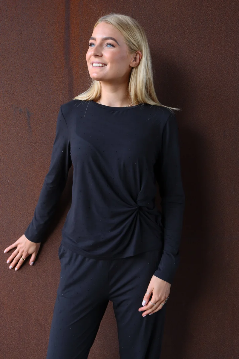 Liberte - Alma-Ls-Twist-Tshirt 22148 - Black Black Simili