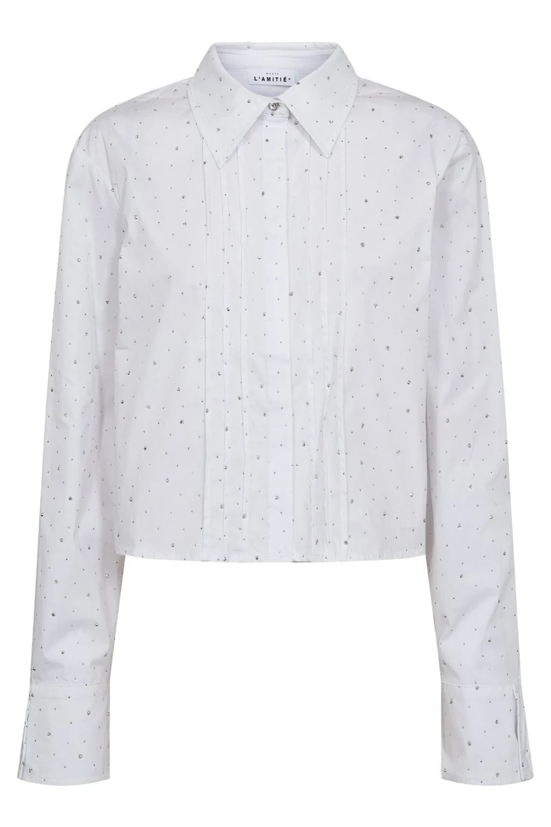 Haute L'Amitié - Rhinestone Crop Shirt HL10404 - White