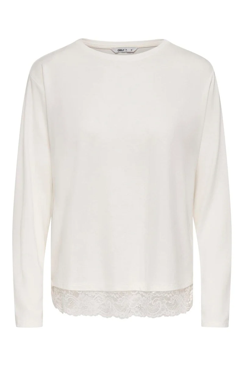 Only - Onlmoster L/S Lace Detail Top - 5208947 Cloud Dancer Tone In Tone Lace