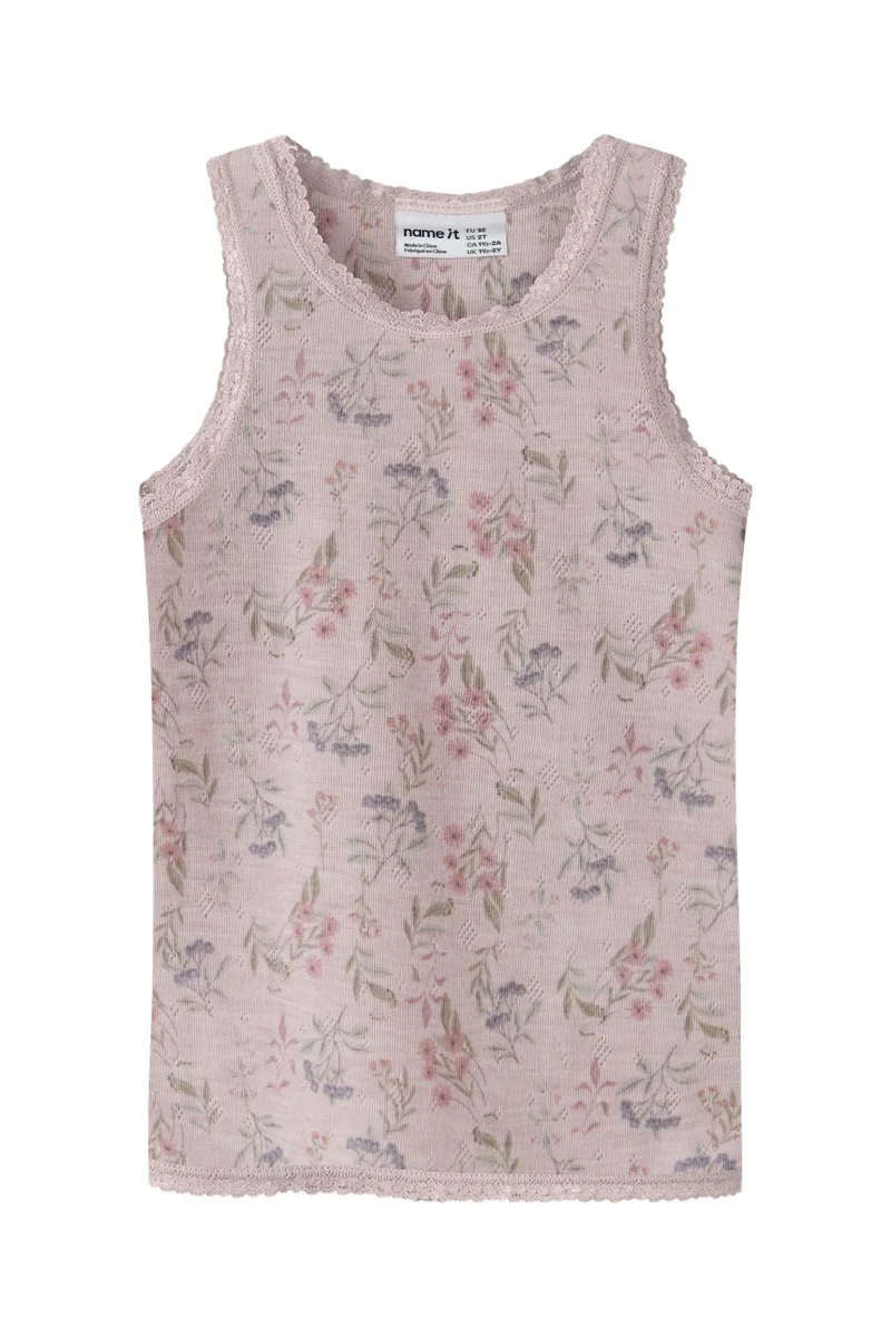 Name It - Nmfwang Wool Needle Tank Top - 4968458 Violet Ice Flowers + Leafs