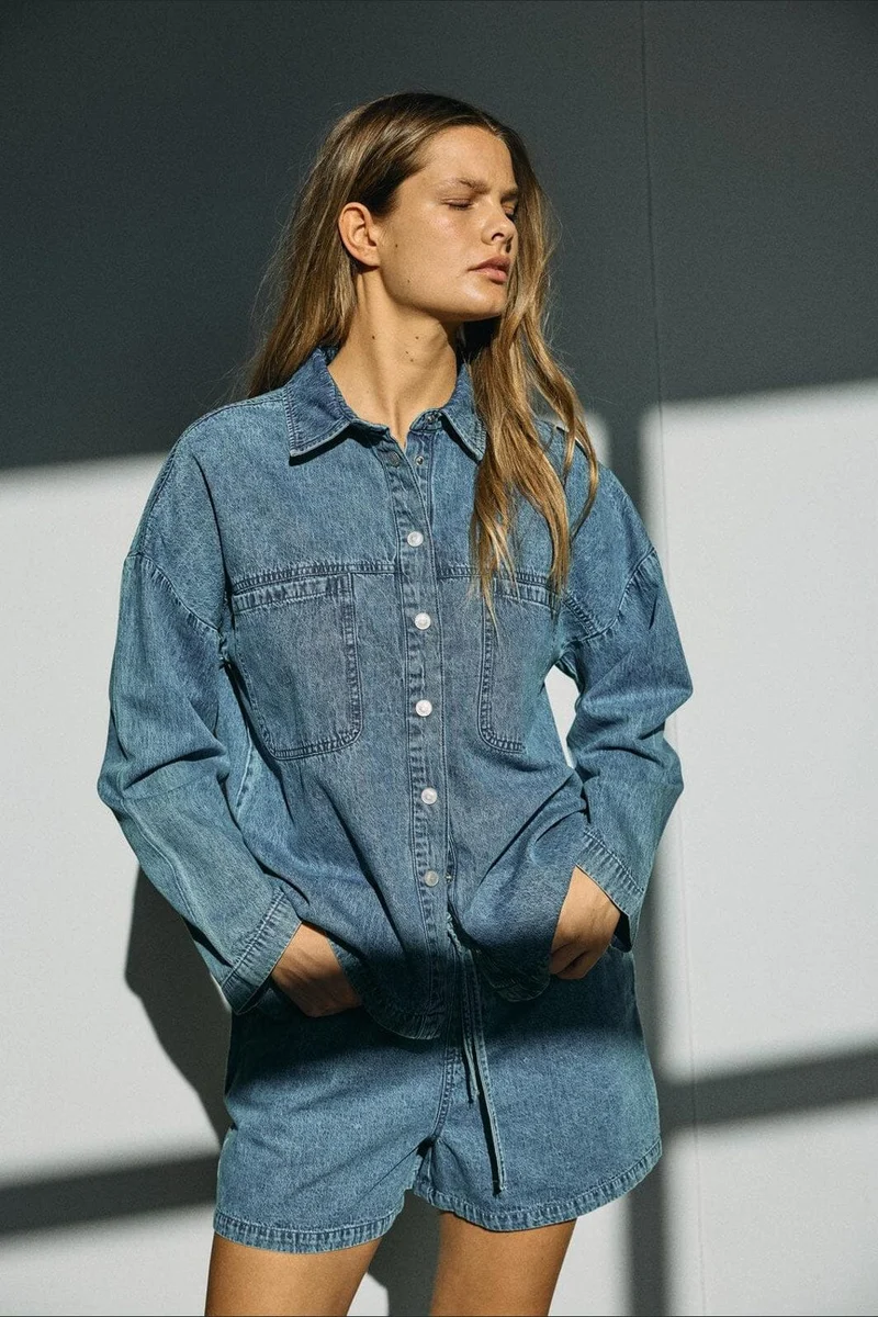 Noisy May - Nmenza L/S Oversize Shirt Mg004Mb - 4919956 Medium Blue Denim