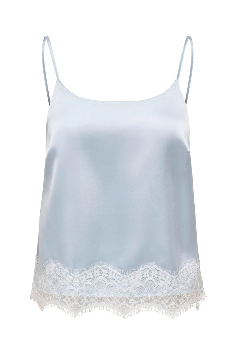 Only - Onlbella Satin Lace Detail Top - 5123154 Niagara Mist White Lace