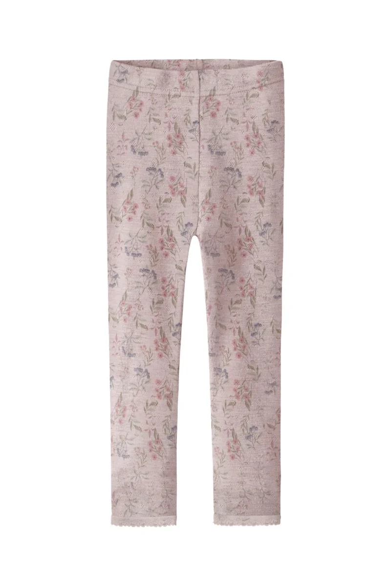 Name It - Nmfwang Wool Needle Legging - 4968554 Violet Ice Flowers + Leafs