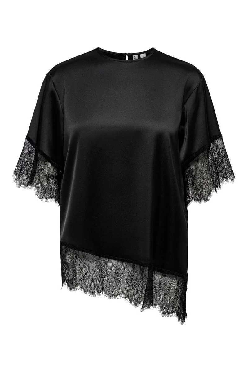 Only - Onlindona 2/4 Satin Lace Top - 5086871 Black